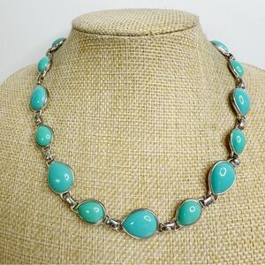 Napier Turquoise Necklace Silver Tone and Acrylic Cabochon 16-19”